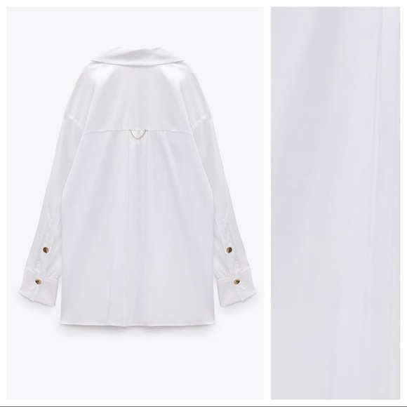 NWT. Zara White Long Blouse with Gold Buttons. Size M. - Picture 8 of 11